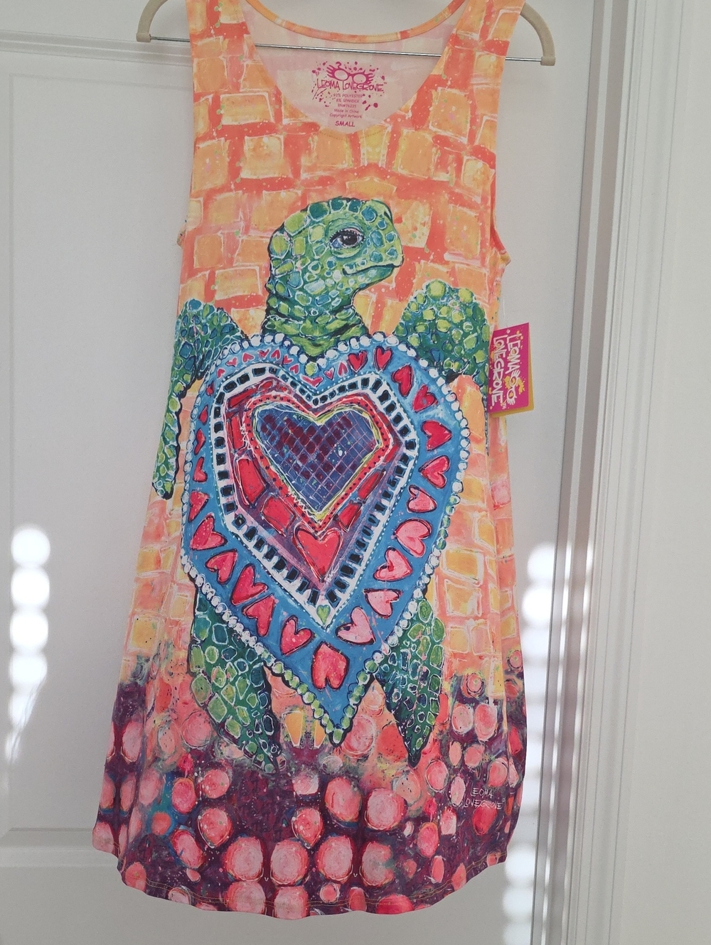 Leoma LoveGrove Women's Orange Mutli Colored Turtle Heart Tank Dress - Small